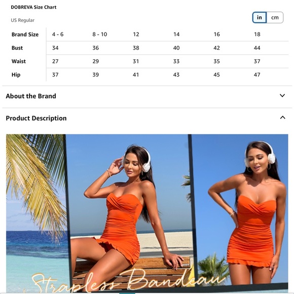 Womens Vintage One Piece Strapless Bathing Suit Tummy Control Skirt Retro NWT 14 - Picture 2 of 5